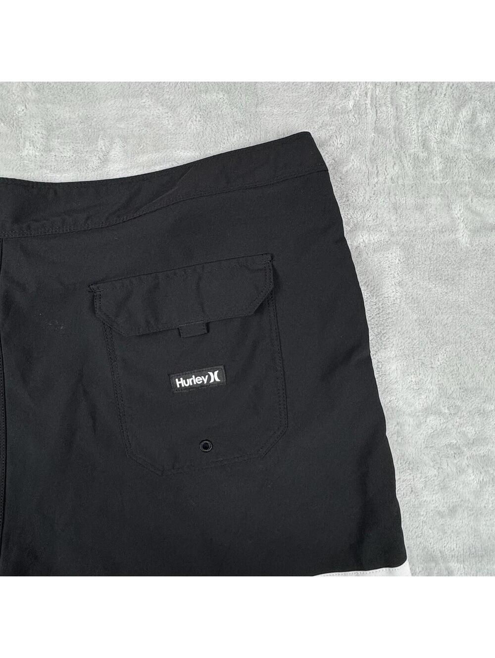 Hurley Phantom Black Board Shorts White Stripe Surf Swim Size 38 Unlined Coastal - Picture 7 of 8